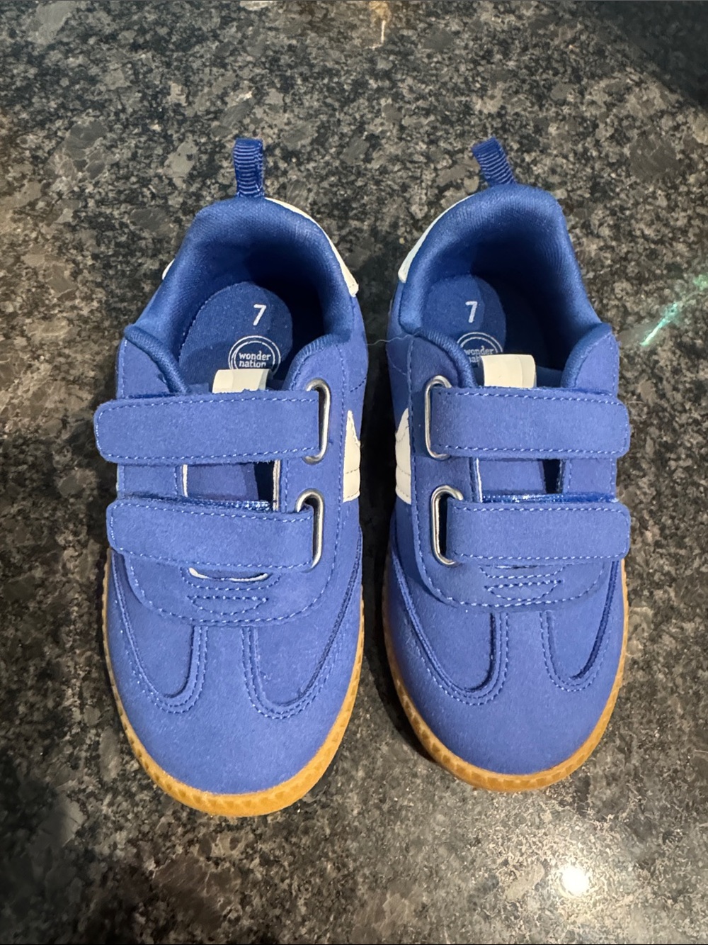 wonder nation Blue Velcro Kids Sneakers with Tan Sole